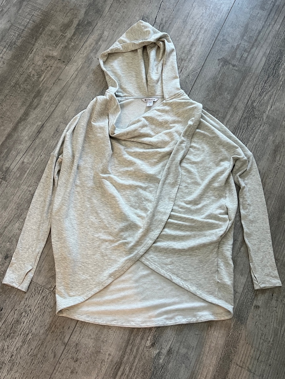 Athleta Purana Wrap Sweatshirt Light Gray Pullover Hoodie LIKE NEW Sz S/P